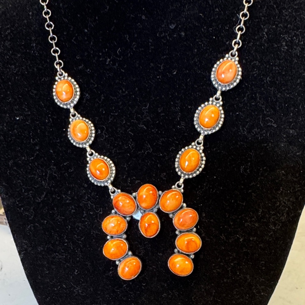Sterling Silver Orange Spiny Horseshoe Necklace